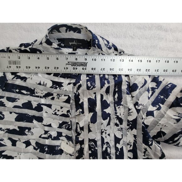 Yushi Womens Navy & White Abstract Floral Print Button-Up Tunic Shirt Small - Picture 5 of 8